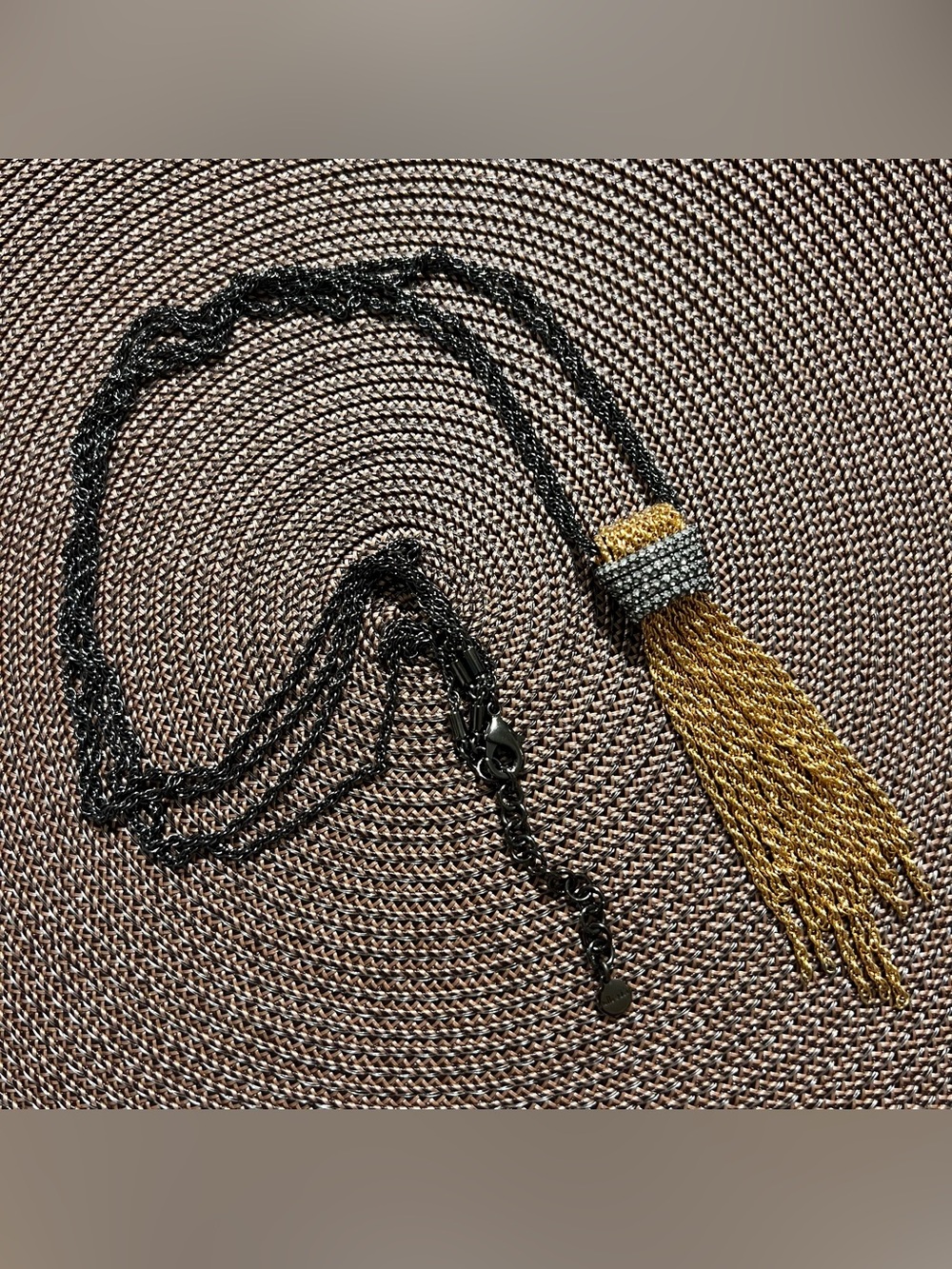 Stella & Dot Black and Gold Tassel Necklace - Elegant Layered Chain Pendant